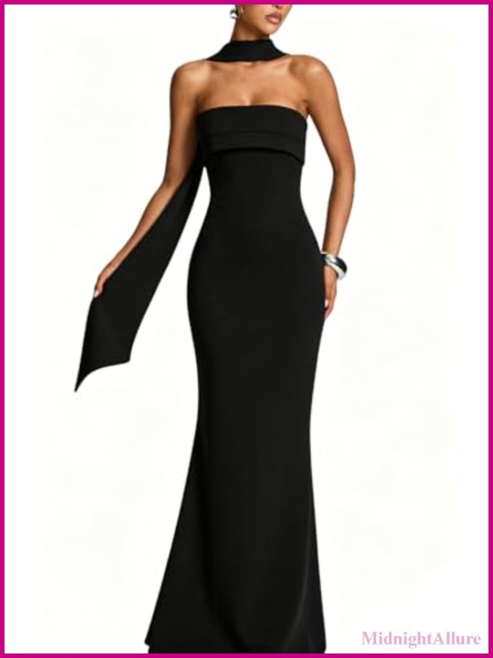 Women's Maxi Bodycon Dress with Neck Scarf Strapless Formal